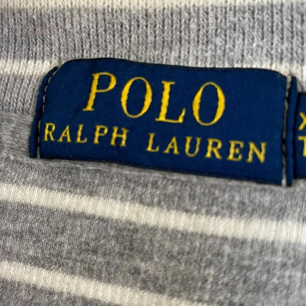 Polo Ralph Lauren Men’s XXL Gray White Striped 100% Cotton Quarter Zip Pullover